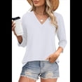 thumbnail image 1 of Blusas de Mujer con Mangas 3/4 y Cuello en V, Estilo Túnica Informal, Básicas, Holgadas L, 1 of 6