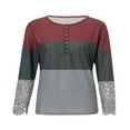 thumbnail image 2 of Womens Henley T Shirts Casual Lace Long Sleeve Patchwork Button Down Ribbed Slim Fit Tops Blue L, 2 of 9