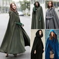 thumbnail image 2 of Grueso Otoño Invierno mujer capa con un solo botón diseñador femenino Vintage con capucha sólido hasta el suelo Medieval capa larga abrigos, 2 of 5
