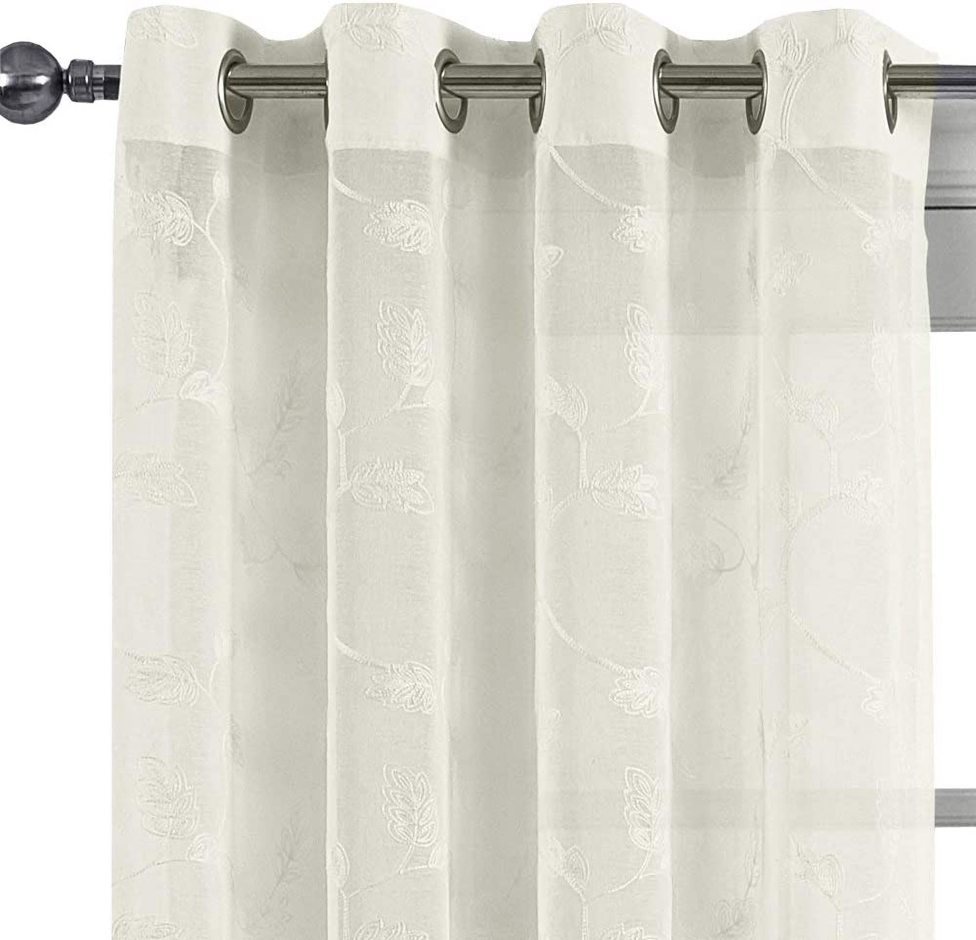 sheetsnthings Embroidered Brook 108-Inch Wide x 96-Inch Long, Set of 2 Grommet Top Sheer Window Curtains, Beige