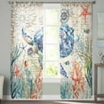 thumbnail image 3 of Coastal Sea Turtle Semi Sheer Curtains 72 Inch Length 2 Panels Set,Rustic Vintage Nautical Starfish Coral Sheer Kitchen Curtain Privacy Voile Window Curtain for Living Room Bedroom Rod Pocket Drapes, 3 of 7