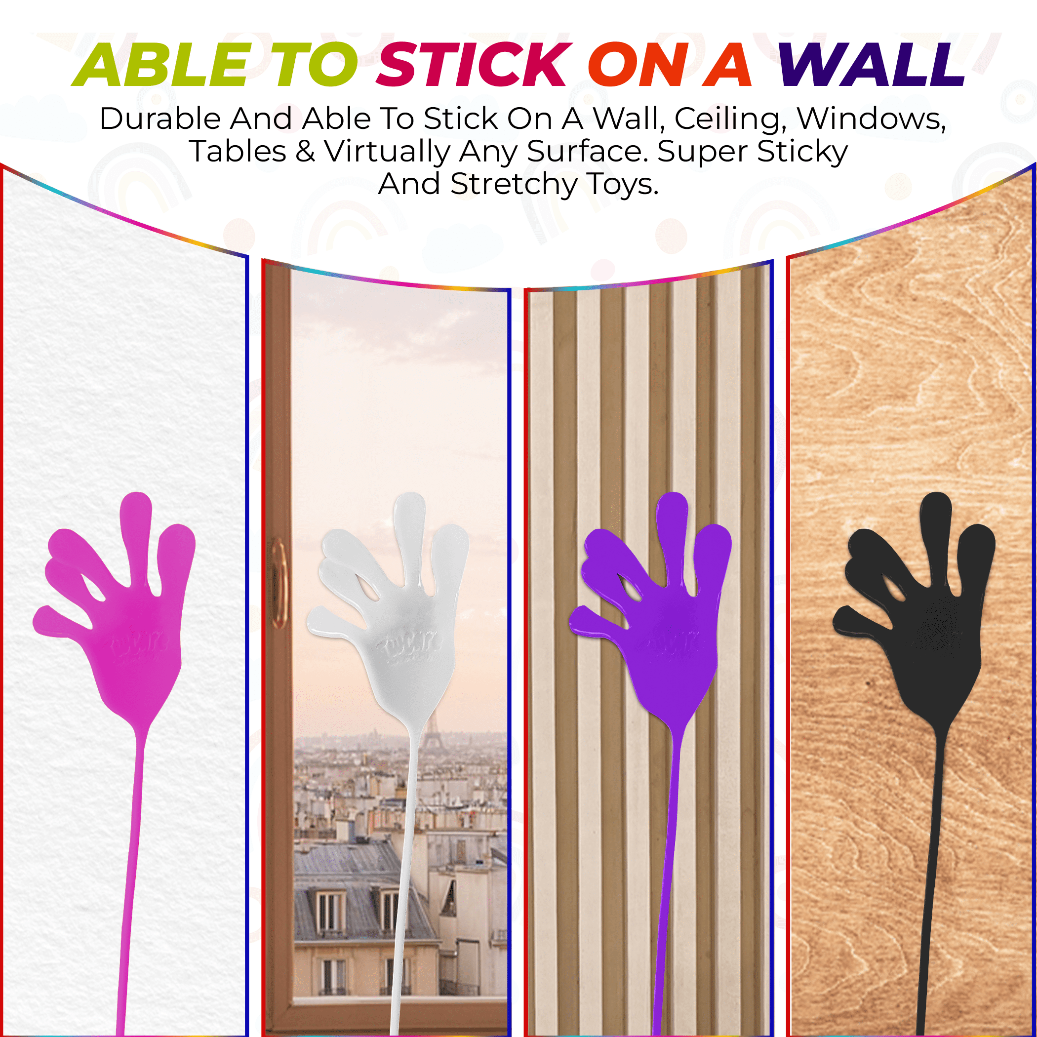 Giant Jumbo Original Sticky Hands (12 Pack Assorted) Mega Large Fun Stretchy Silly String Toy for Kid Adult,Stress Anxiety ADHD Relief,Party Favors,Birthday Gift,Goodie Bag Stuffers,Classroom Prizes