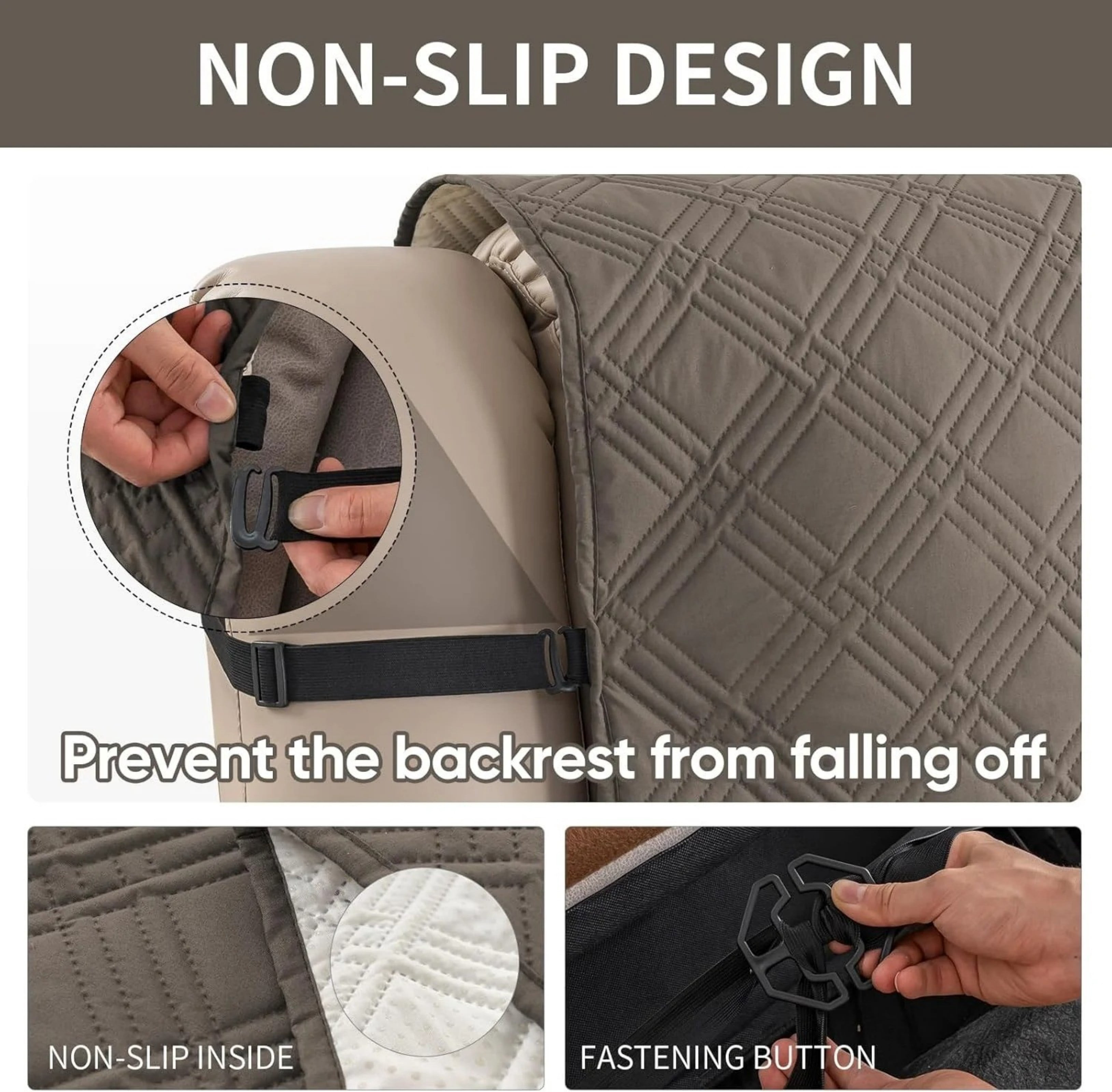 Lavish Cover 100% Waterproof Recliner Loveseat Cover, 2 Pieces Non-Slip Recliner Couch Slipcovers, Washable Furniture Protector with Pockets & Elastic Straps for Kids Pets, 2 Seaters, Gray Brown