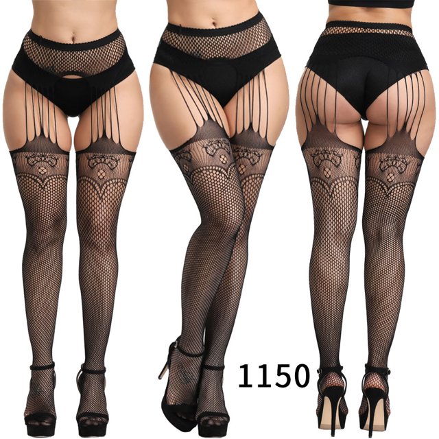 Sexy Fishnet Tights Women Lingerie Stockings wtih Garter Transparent Crotchless Pantyhose Thigh High Stocking Elastic Embroidery 1150 S-XXXXL