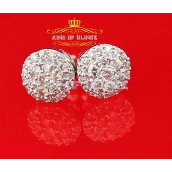 King of Bling's 10K Real White Gold Real Diamond 0.55ct Men's/Women's Stud Round Earrings