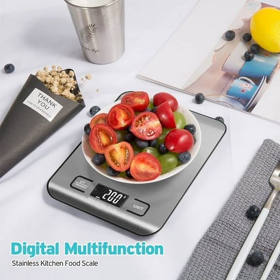 Digital Kitchen Scales 5kg Food Scale Stainless Steel Electronic Scales Weighing Scales, Back-Lit LCD Display, Batteries Included