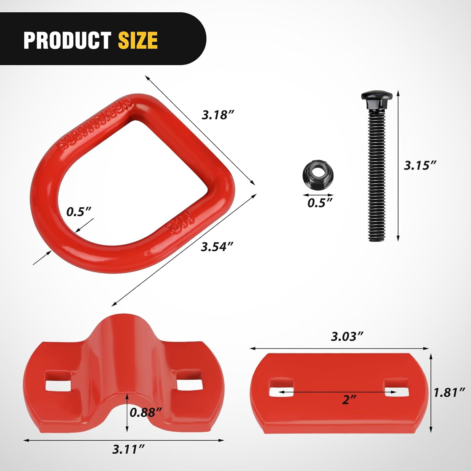 Nilight 4 Pcs D Ring Tie Down Anchor 1/2" Heavy Duty Tie Down Rings with Screws Bolts on Trailer Truck Bed Cargo 12000 Lbs Break Strength Tie Down Anchors Hook Red