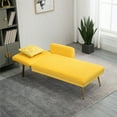 thumbnail image 5 of Velvet Chaise Lounge with Adjustable Backrest, Modern Tufted Upholstered Recliner Sofa with Pillow, Sleeper Lounge Sofa with Golden Metal Legs for Living Room Bedroom, Yellow, 5 of 9