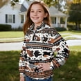 thumbnail image 3 of Uorisanigo Girls Half Zipper Sweatshirts Oversized Drop Shoulder Quarter Zip Pullover Sweatshirts with Long Sleeve Ethnic Aztec Cow Print Athletic Outerwear Top for Sports and Daily Wear, 3 of 7