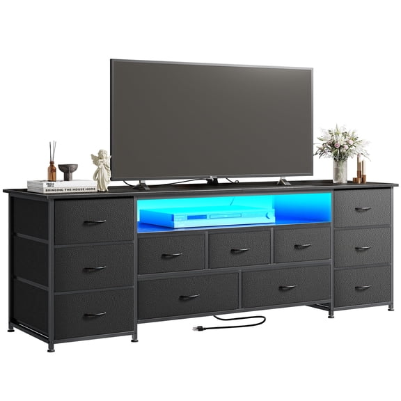 Amadwell Large TV Stand for 65, 70 Inch TVs, 11 Drawers with Power Outlets & LED Lights, 63 inch Entertainment Center