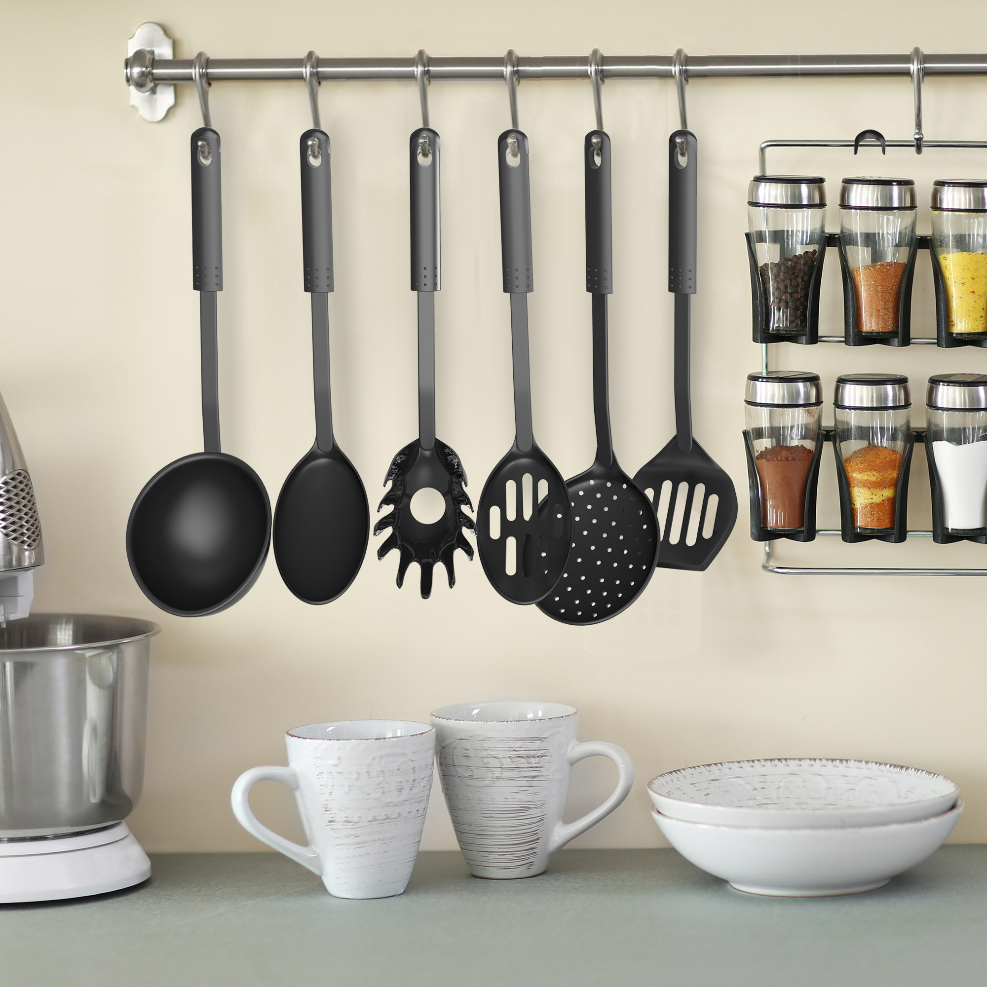 Chef Buddy 6-Piece Plastic Kitchen Utensil Set – Nonstick-Safe Tools, Black - image 5 of 8