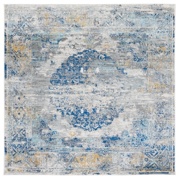 SAFAVIEH Madison Emil Overdyed Medallion Area Rug, Light Grey/Blue, 6'7" x 6'7" Square