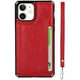 thumbnail image 5 of for iPhone 11 Luxury PU Leather Case with Card Holder,Cash Slots,Stand Function Back Wallet Case Flip Wrist Strap Double Magnetic Clasp Durable Protective Case for iPhone 11 6.1",Red, 5 of 15