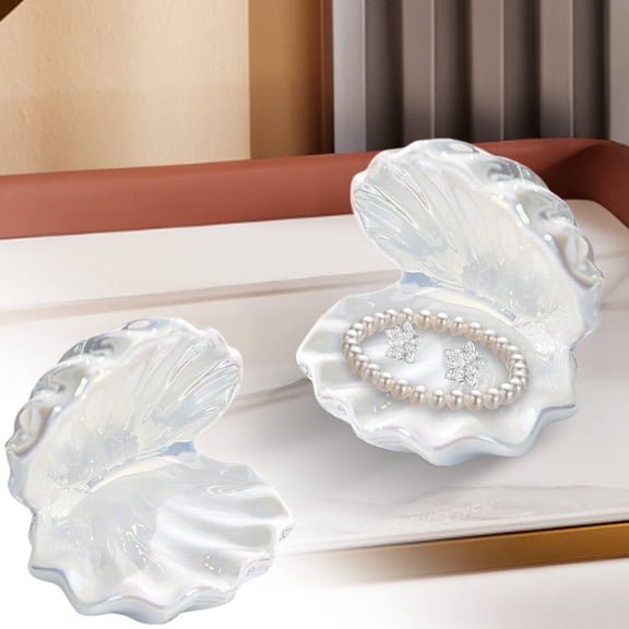 Xloro Ceramic Jewelry Dish Tray Shell Trinket Organizer for Rings Bracelets & Accessories Jewelry Storage Plate for Home Decor Vanity or Bathroom Counter (1Pc 4"x5")
