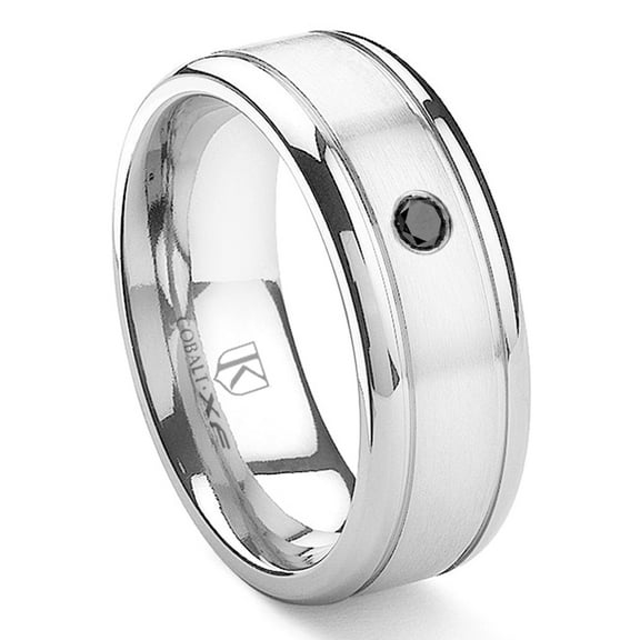 Titanium Kay Cobalt Xf Chrome 8MM Solitaire Black Diamond Newport Comfort Fit Wedding Band Ring Sz 10.0