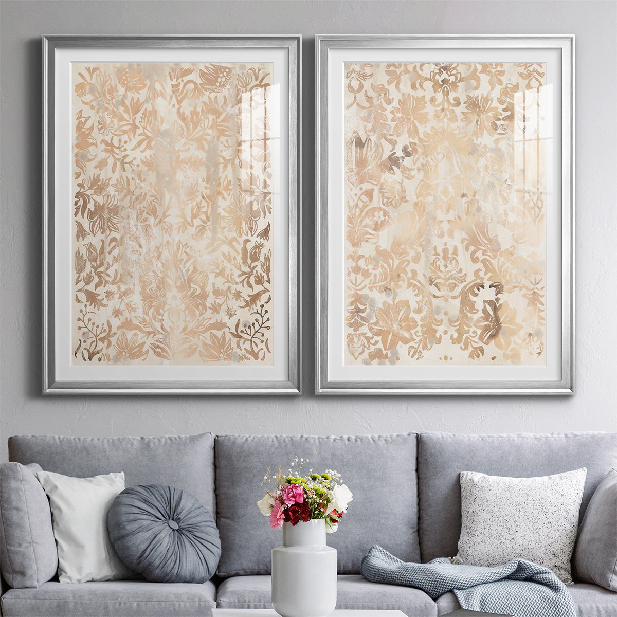 Wexford Home Walnut Damask I Premium Framed Print, 26.5" x 36.5" - Ready to Hang, Silver (Set of 2)