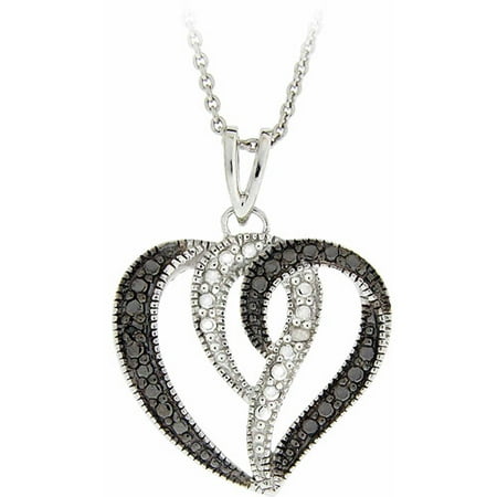 Black and White Diamond Accent Sterling Silver Heart Pendant