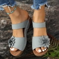 thumbnail image 5 of Gray Women Fashionable Spring Summer Beach Slippers Flowers Fish Mouth Open Toe Thick Wedge Heel Pu Leather, 5 of 9