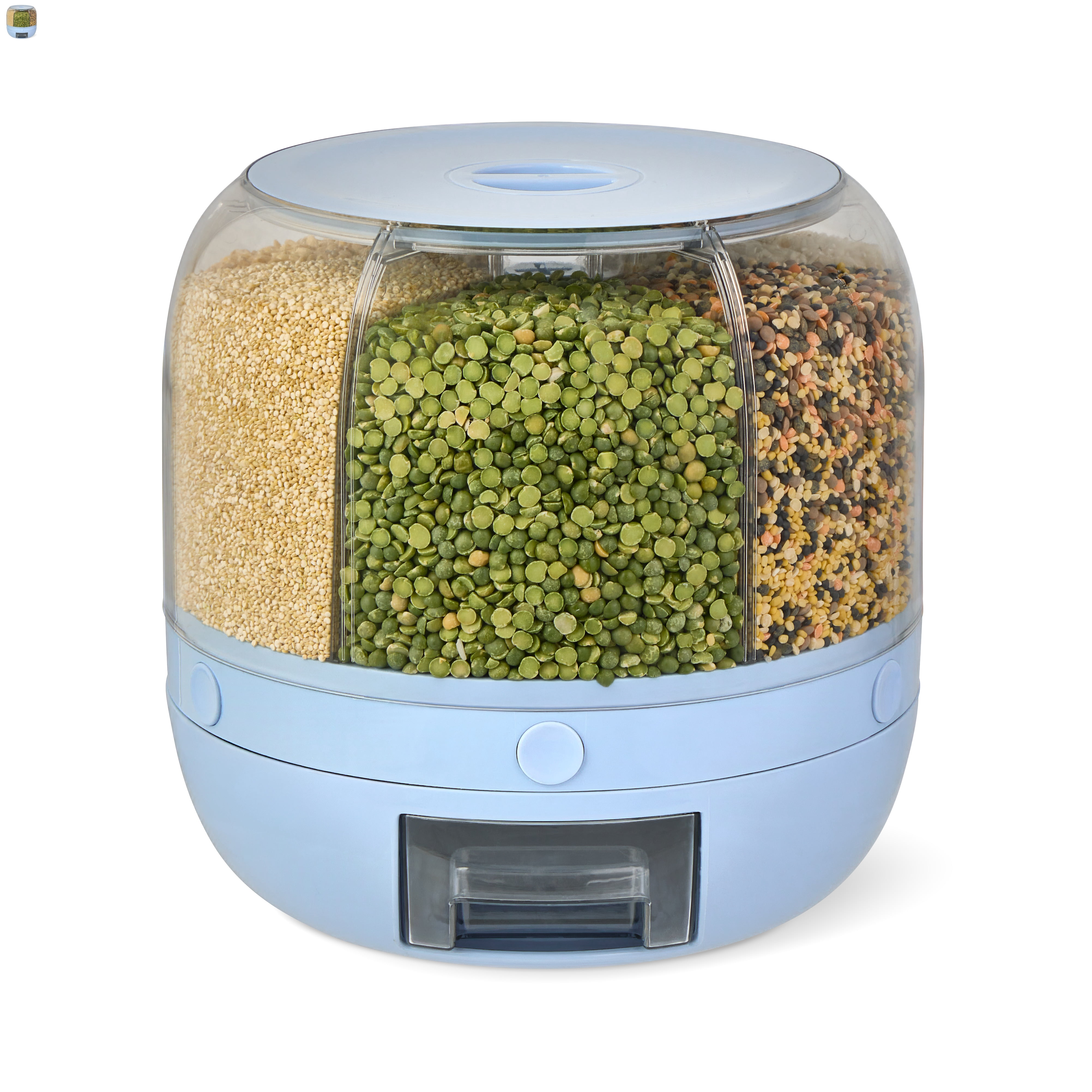 Thyme & Table 6 Section Rotating Plastic Food Storage Dispenser with Removable Drawer, Blue