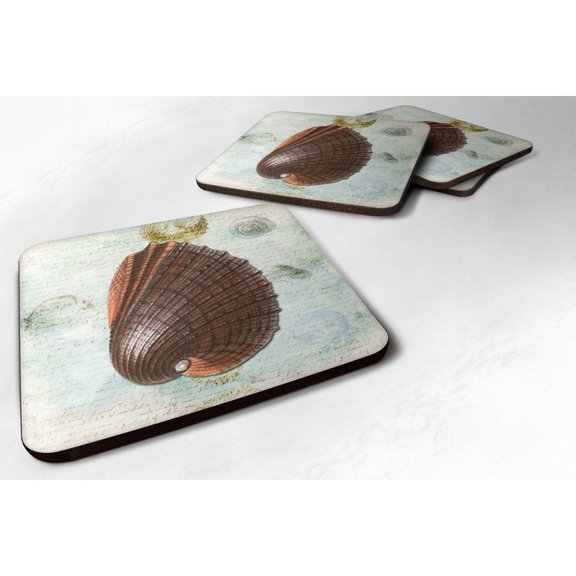 Carolines Treasures SB3032FC Beach Prickly Cockle Shell Foam Coaster Set of 4 3 1/2 x 3 1/2 multicolor
