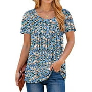 Fantaslook Women Tunic Tops Casual Henley Short Sleeve Shirts Floral Blouses Loose Summer Tops