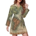thumbnail image 2 of World Map Pajama Robe V Neck Vintage Map of The World 1811 Soft Dresses Woman Long Sleeve Bedroom Bathrobe Design Pajamas Robes, 2 of 7