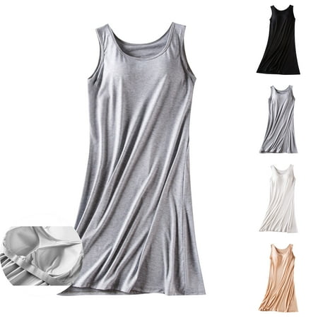 NANAIQ Women s Summer Round Neck Sleep Dress with Built-in Bra Cool & Breathable Nightgown for Lounge  Sleepwear & Home Comfort Sexy Pajama Dress & Lingerie Womens Slip Dress Orange XL