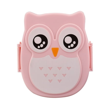 

STEADY Bento Box Toddler Lunch Box Plastic Portable Cartoon Owl Lunch Box Food Safe Microwave Storage Container - Pink
