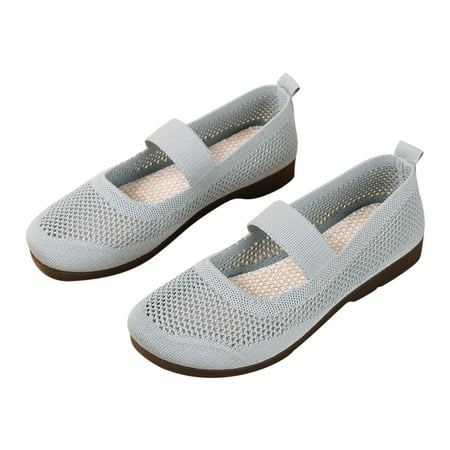 Women s Breathable Mesh Knitted Flat Shoes Comfortable Slip On Walking Shoes Low Heel Elastic Strap Soft Sole Flats Navy 38