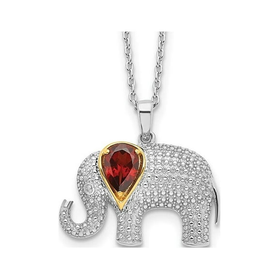 Garnet Elephant Pendant Necklace 9/10 Carat (Ctw) in Sterling Silver with Chain for Women