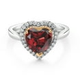 thumbnail image 2 of Gem Stone King 925 Sterling Silver and 10K Yellow Gold Red Garnet and White Lab Grown Diamond Engagement Ring for Women (2.20 Cttw, Gemstone Birthstone, Heart Shape 8MM, Size 7), 2 of 4