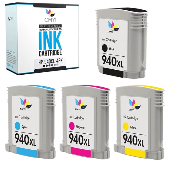 CMYi 940XL Combo Pack of 4 Ink Cartridges compatible for HP 940XL - OfficeJet Pro 8000 - A809a, A811a, A809n, 8500 - A909a, A909n, A909g, A910a, 8500A - A910n (1 Black, 1 Cyan, 1 Magenta, 1 Yellow)