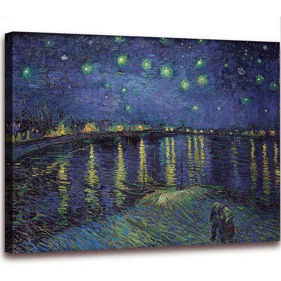 WFSposter-Vincent Van Gogh Starry Night Over The Rhone Canvas Wall Art,Famous Painting Reproduction Landscape Pictures Artwork Print for Home Decoration