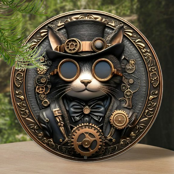 1pc, 8x8 Inch Retro Mechanical Cat Aluminum Metal Flat Sign, 2D Wall Art, Vintage Steampunk Style, No Power Needed, Wall Hanging Decor for Kitchen, Coffee, Home, Living Room, Office