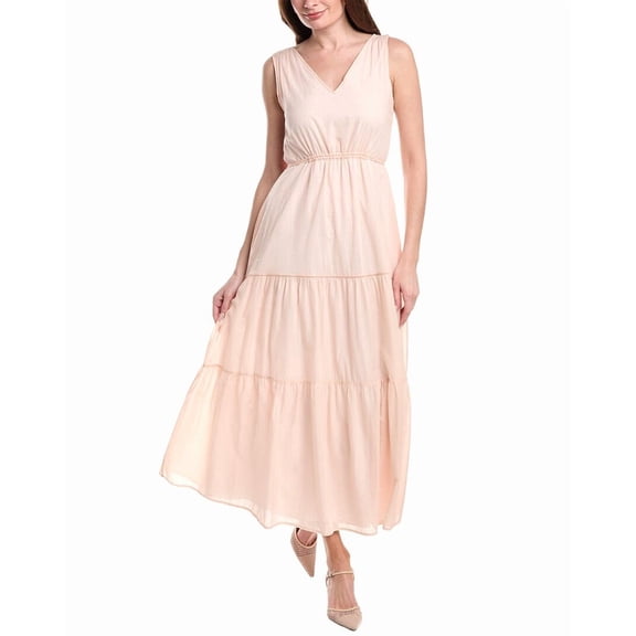 Peserico womens  Tiered Tie Waist Midi Dress, 46, Pink