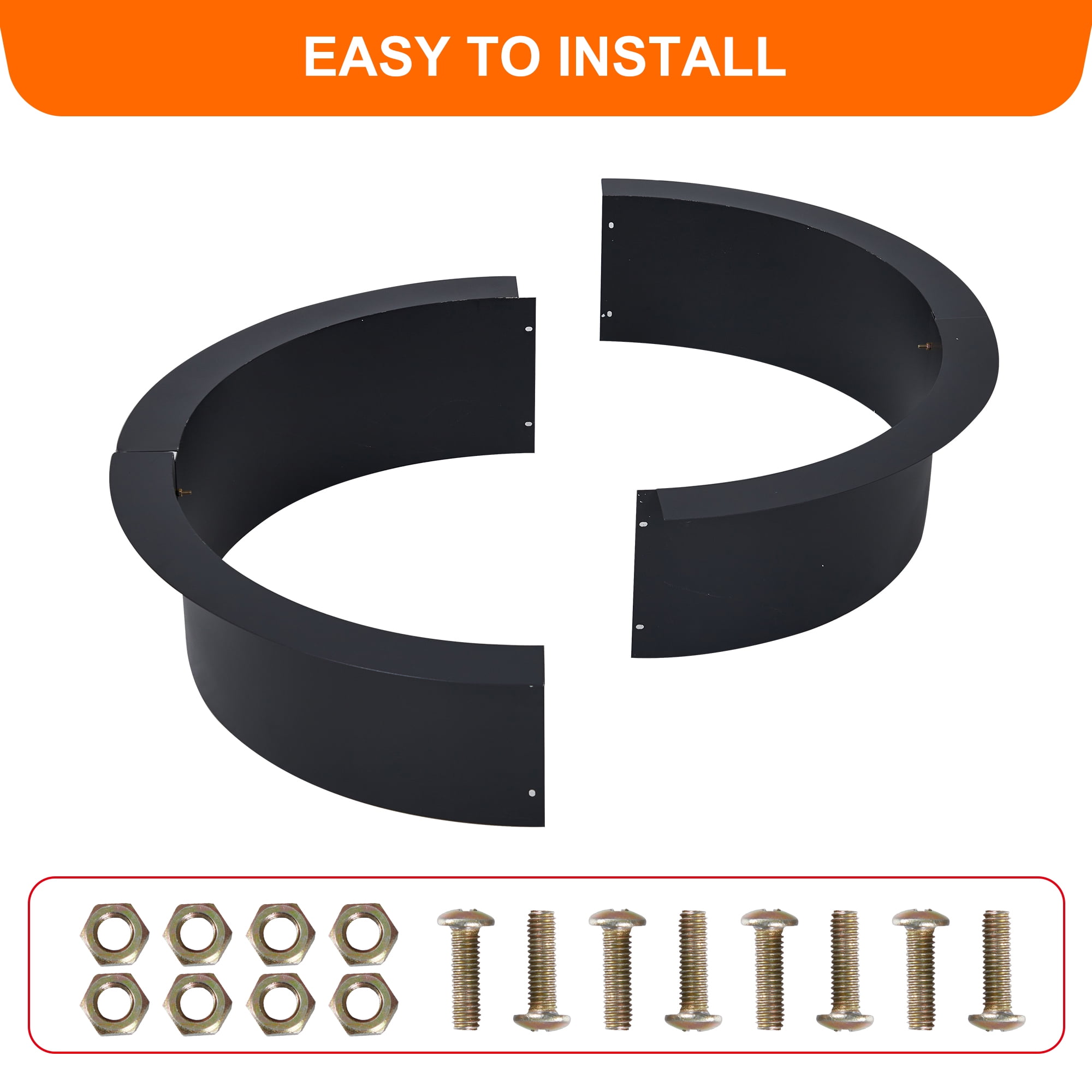 Fire Pit Ring Insert for Outside Wood Burning, 36 Inch Outer Ruond DIY Outdoor Fire Pit Liner Ring, 2.5mm Solid Metal Steel, for Backyard, Camping, Bonfire