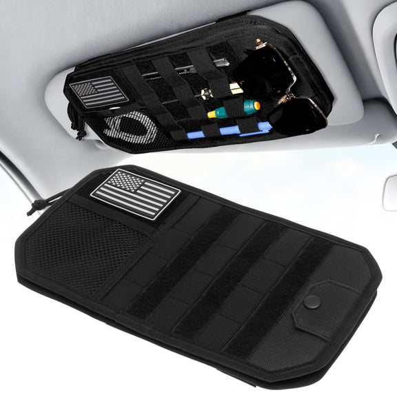 Car Sun Visor Organizer Multi Pocket Visor Organizer Storage Pouch with Zipper Elastic Band and Glasses Clip Car Accessories 13"x7.1"x1.1"