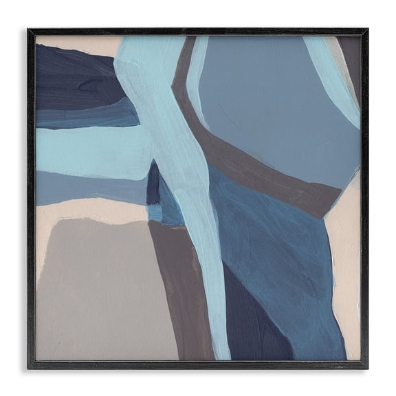 Stupell Industries Contemporary Coastal Stream Abstraction Geometric Shape Arrangement Blue Grey Black Framed Giclee Art, 12 x 12, by June Erica Vess