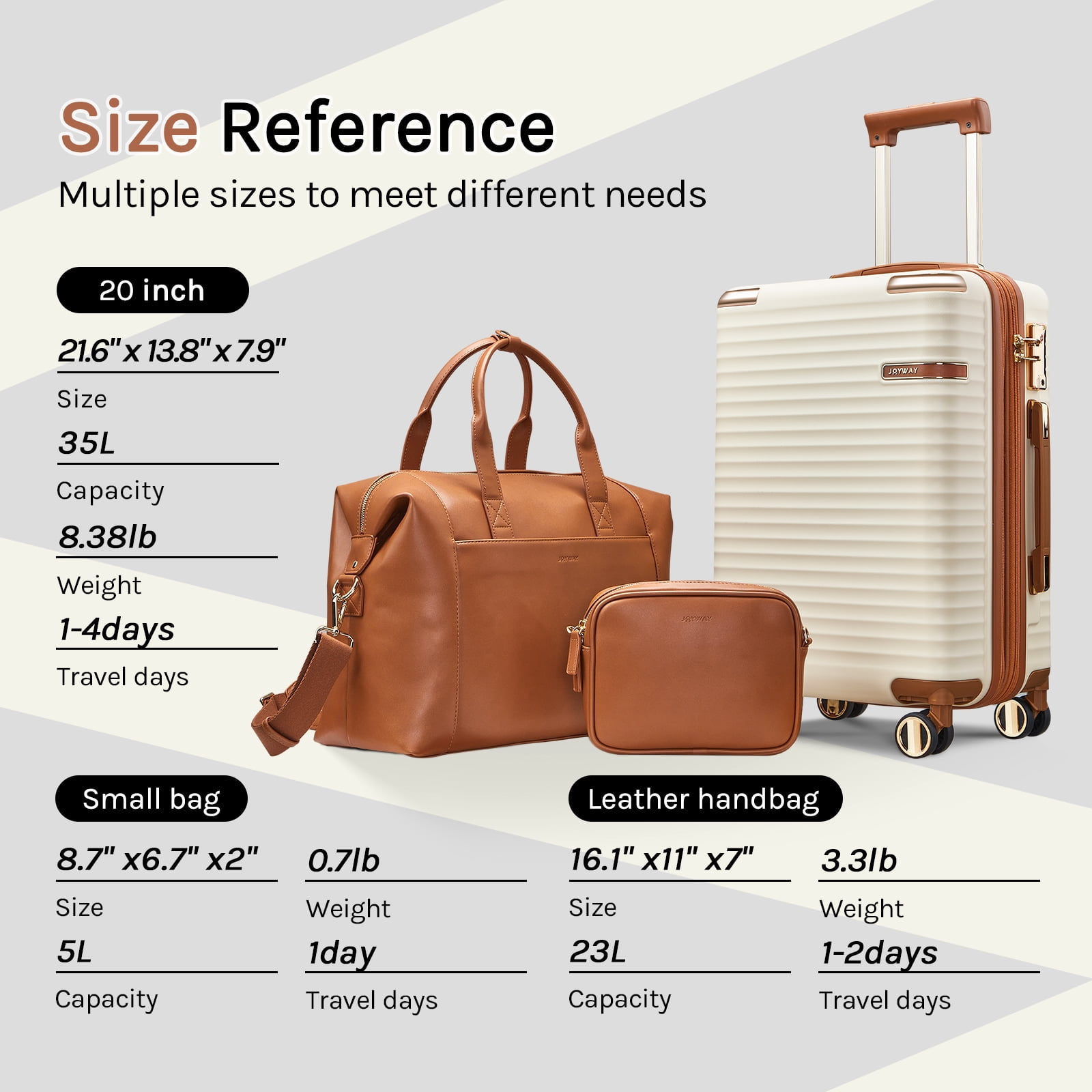 Joyway 3-Piece Carry-On Luggage Set with Swivel TSA Lock and Leather Carry Bag