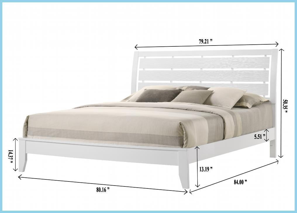 King Size Wooden Bed Frame with Softly Curved Headboard Geometric Design White Finish for Bedroom