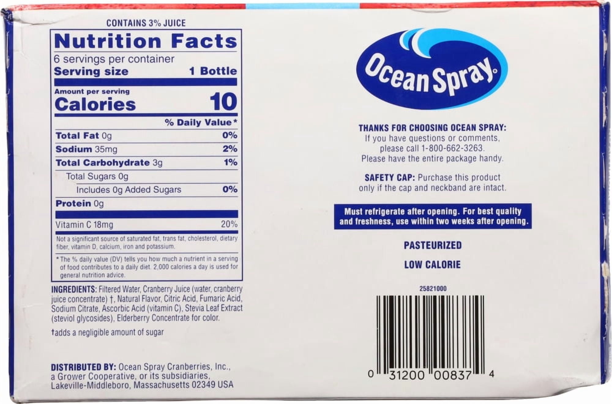 Ocean Spray Zero Sugar Strawberry Mango Juice 6 CT / 10 oz - 5 Pack