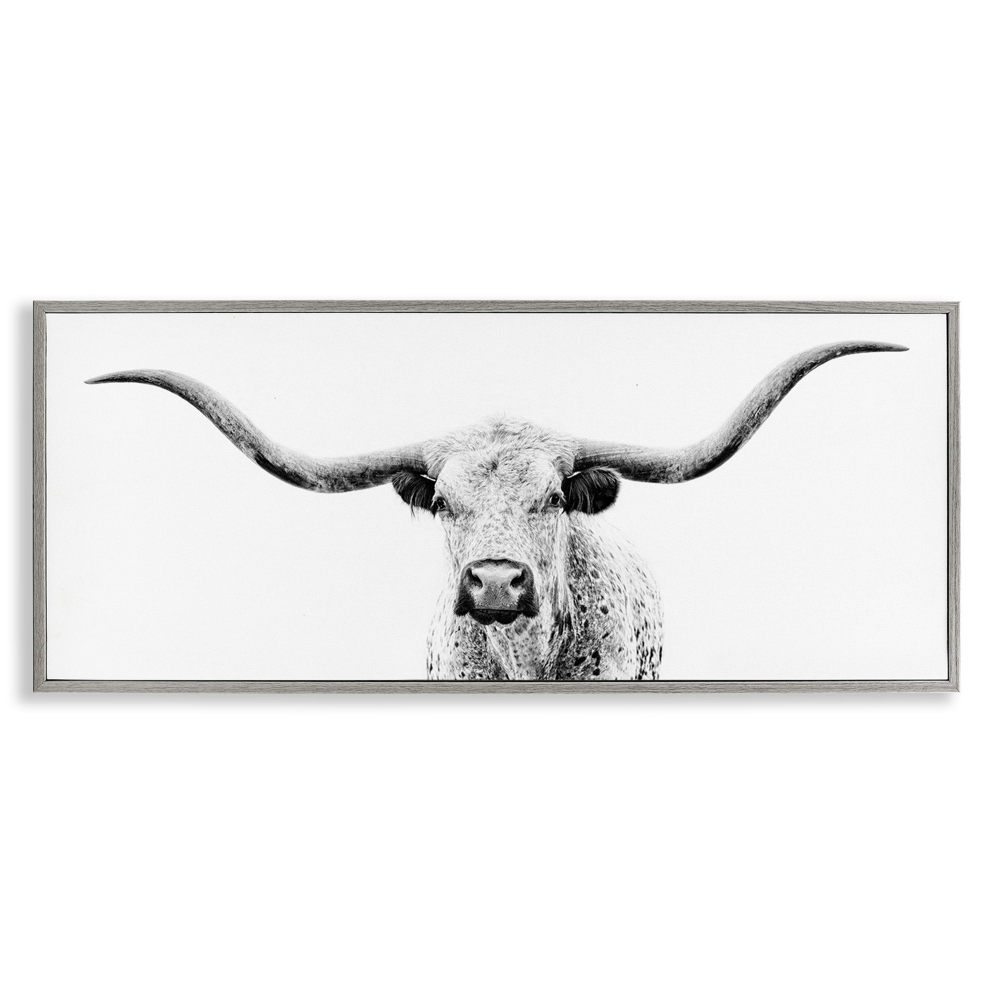 Stupell Industries Longhorn Cattle Gazing Modern White Photography Design Graphic Art Gray Framed Art Print Wall Art, Design by PHBurchett