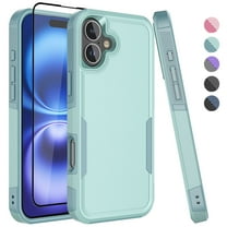For iPhone 16 Plus Case with Tempered Glass Screen Protector, Tekcoo Heavy Duty Rugged Military Grade Protection Dual Layer Shockproof Phone Case Cover for Apple iPhone 16 Plus - Mint