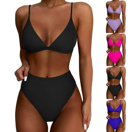 Clearance & Promo  Two-Tone Swimsuit  Fashion Women s Sleeveless Solid Bikini Set Swimsuit  Push-Up Padded Swimwear  Stylish and Comfortable for Swimming and Beach Wear