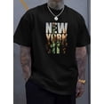 thumbnail image 1 of Camiseta informal de manga corta con estampado "New York City" para hombre, ideal para primavera y verano, cuello redondo cómodo, corte regular, versátil y para el día a día., 1 of 7