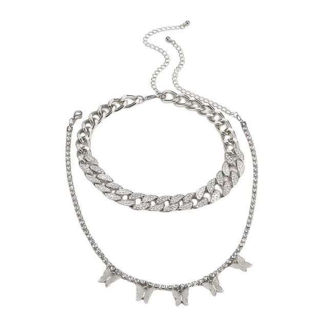 Cadena de collares de doble capa de imitación pavimentados para vacaciones Plata Hugo Cadena de collares