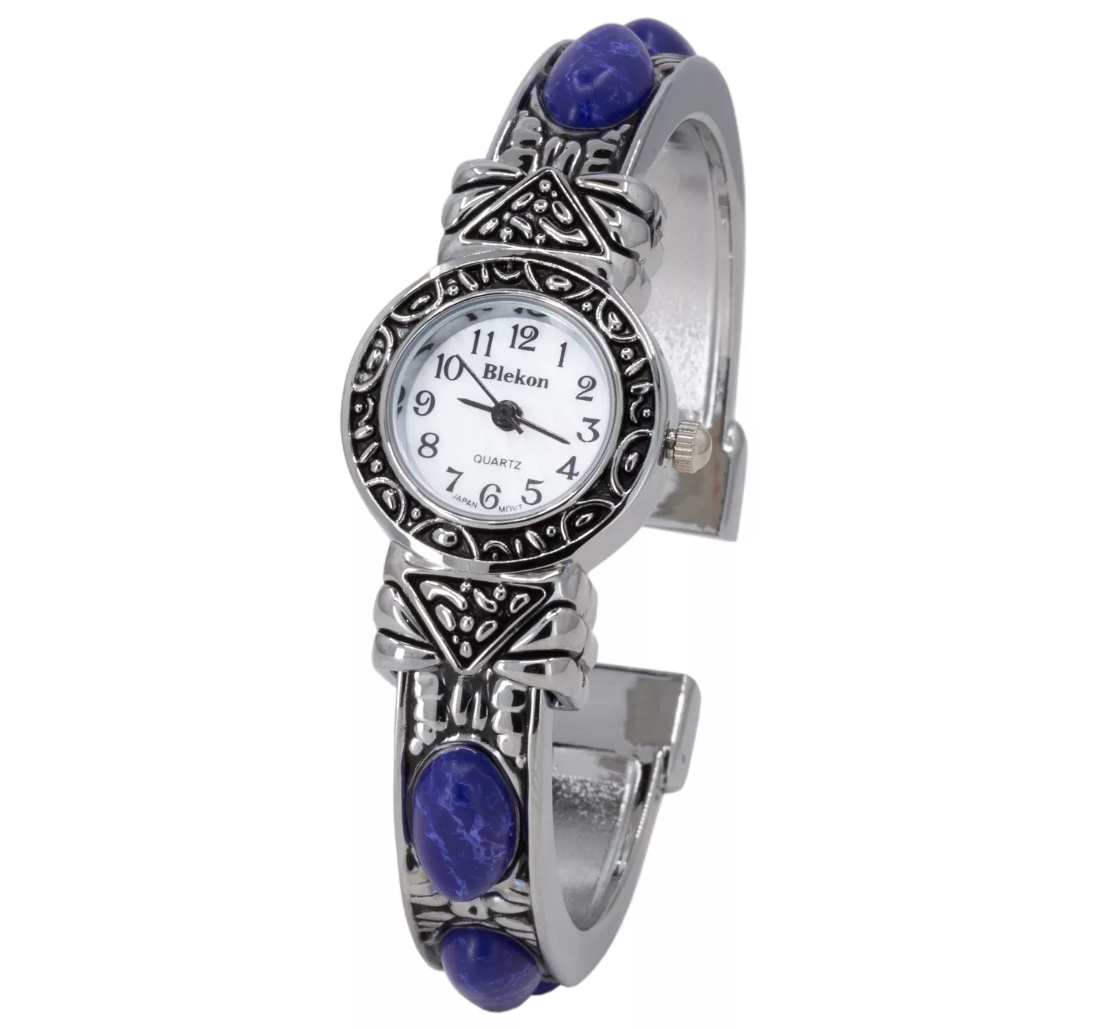 Blekon Stone Studded Watch for Women, 22mm Case Japanese Quartz Movement and Large Cuff Bangle, Best Fits Wrists Measuring 7-8 inches