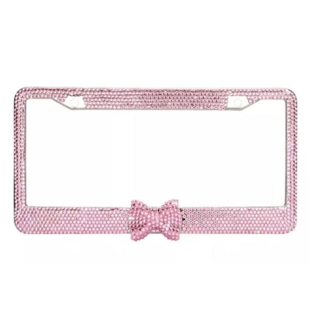 Cadre de Plaque d'Immatriculation à 7 Rangées Bling en Cristal Diamant avec Nœud Papillon