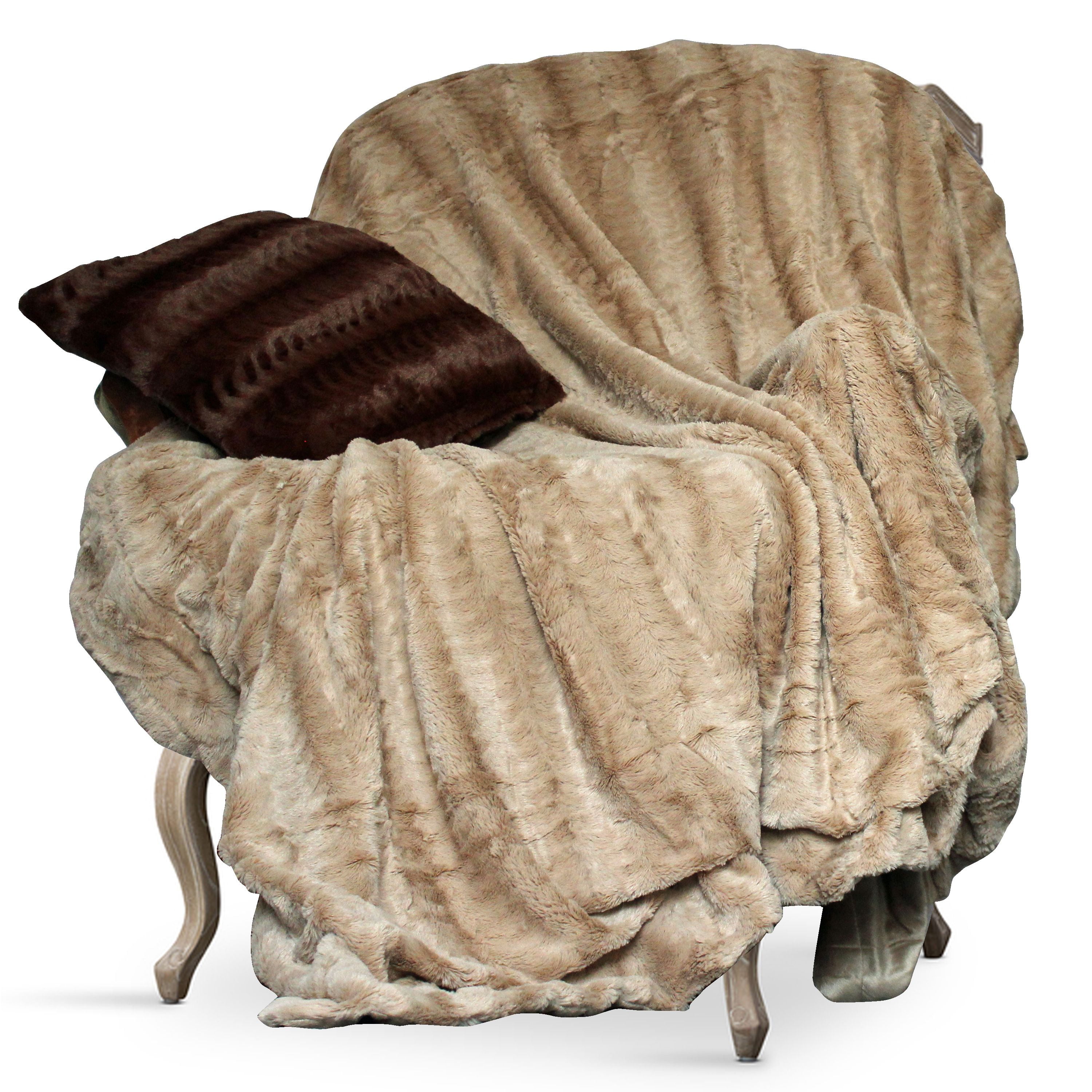 Laurel Park Embossed Faux Fur Throw Blanket & Bedspread Luxurious