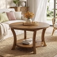thumbnail image 3 of Tribesigns 31.5" Round Coffee Table with Storage Shelf, Farmhouse Solid Wood Center Table for Living Room, Rustic Brown, 3 of 5
